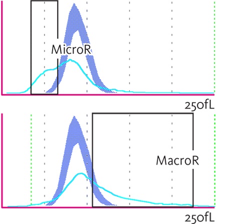 [.DK-dk Denmark (danish)] RBC histogram with indication of MicroR and MacroR